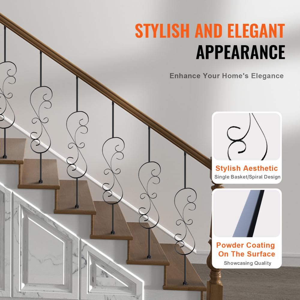 VEVOR Staircase Metal Balusters 44 in. H x 0.79 in. W Black Galvanized Steel Stair Railing Kit Deck Baluster (10-Pack)