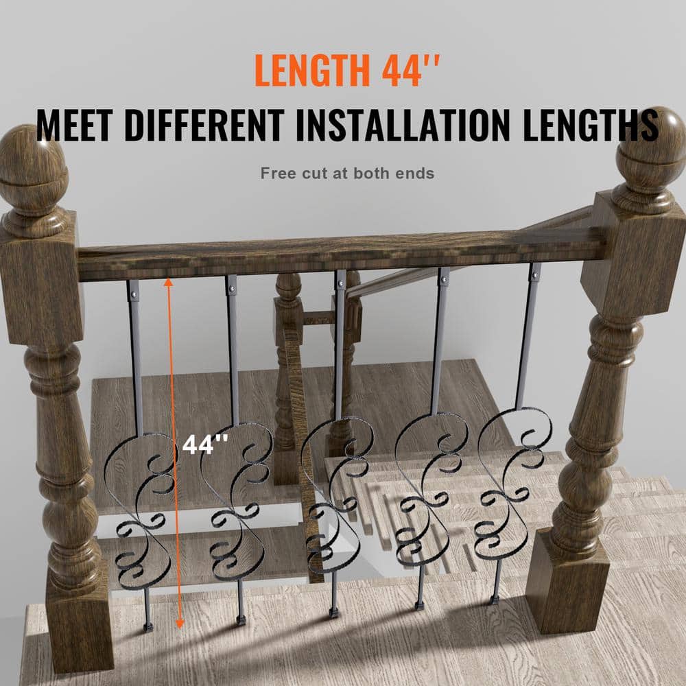 VEVOR Staircase Metal Balusters 44 in. H x 0.79 in. W Black Galvanized Steel Stair Railing Kit Deck Baluster (10-Pack)