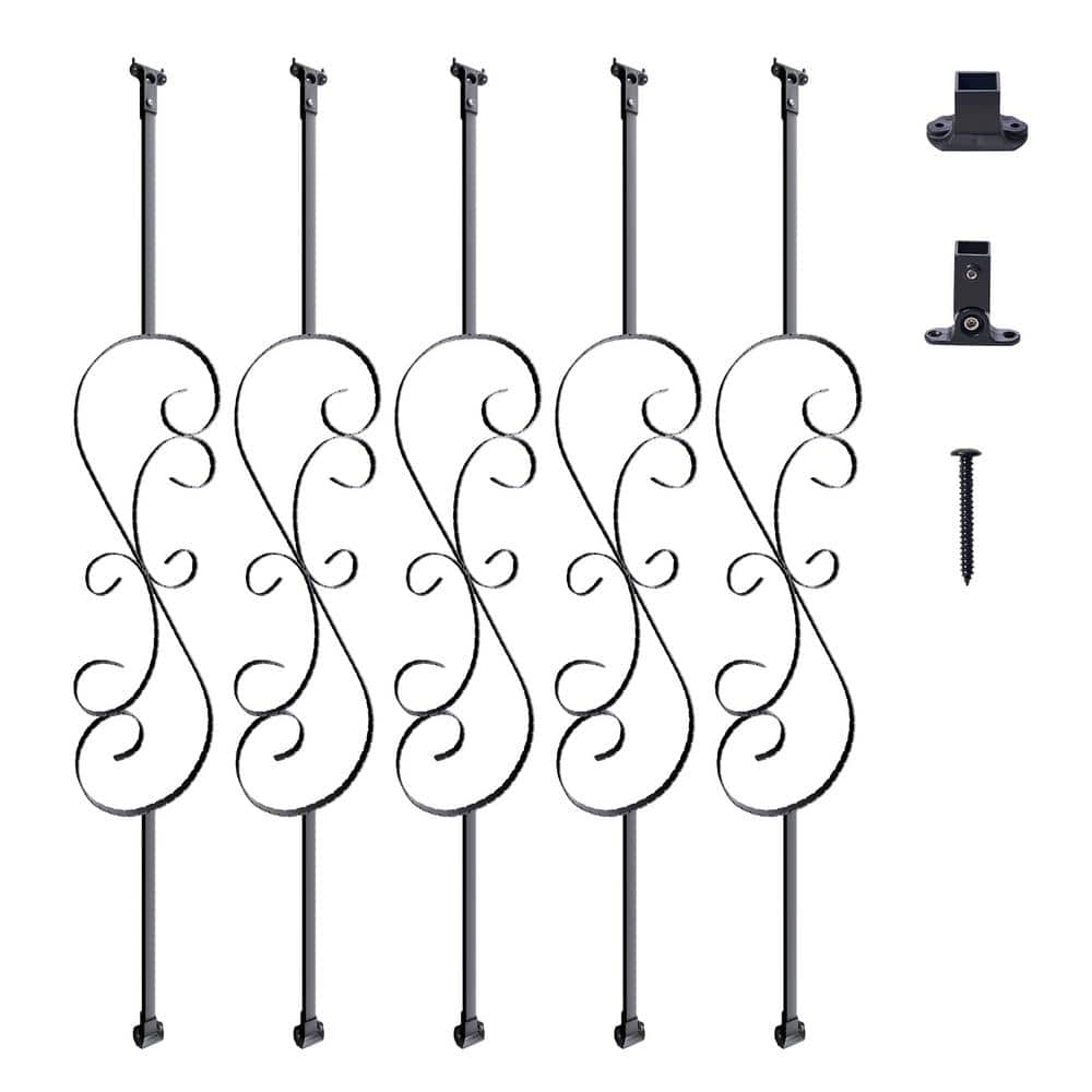 VEVOR Staircase Metal Balusters 44 in. H x 0.79 in. W Black Galvanized Steel Stair Railing Kit Deck Baluster (10-Pack)