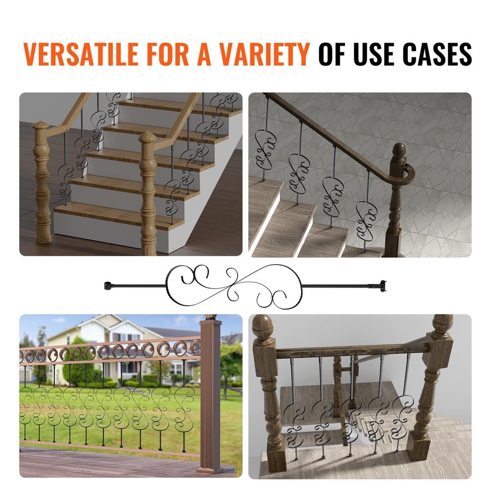 VEVOR Staircase Metal Balusters 44 in. H x 0.79 in. W Black Galvanized Steel Stair Railing Kit Deck Baluster (10-Pack)