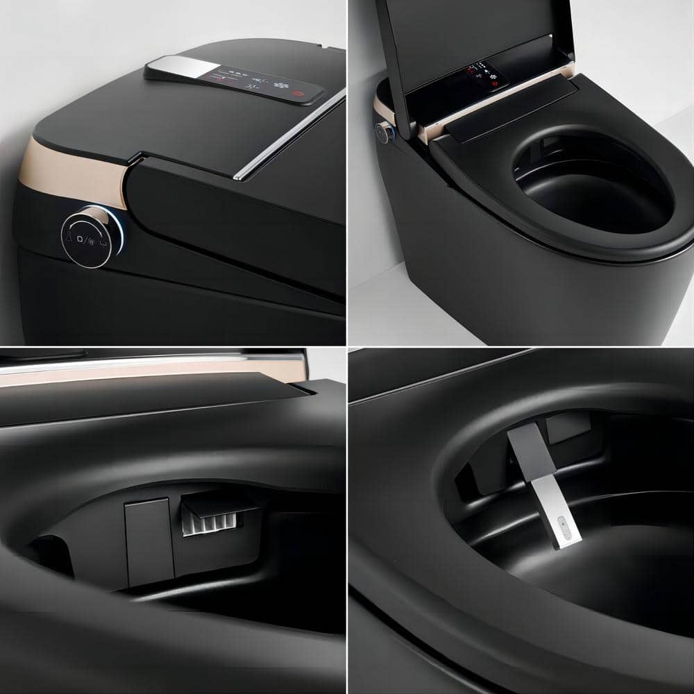 WELLFOR Smart Bidet Toilet 1.28 GPF Matte Black - LED Screen, Auto Functions, Heated Seat
