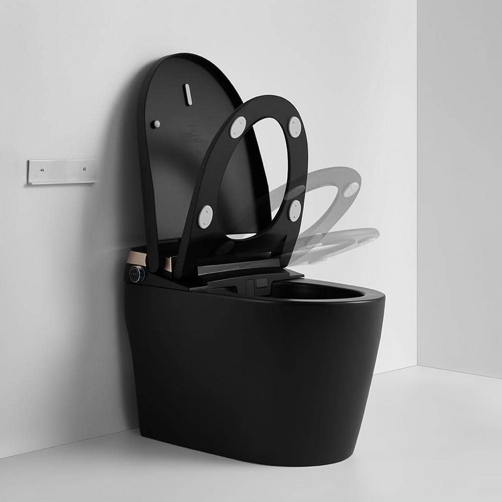 WELLFOR Smart Bidet Toilet 1.28 GPF Matte Black - LED Screen, Auto Functions, Heated Seat