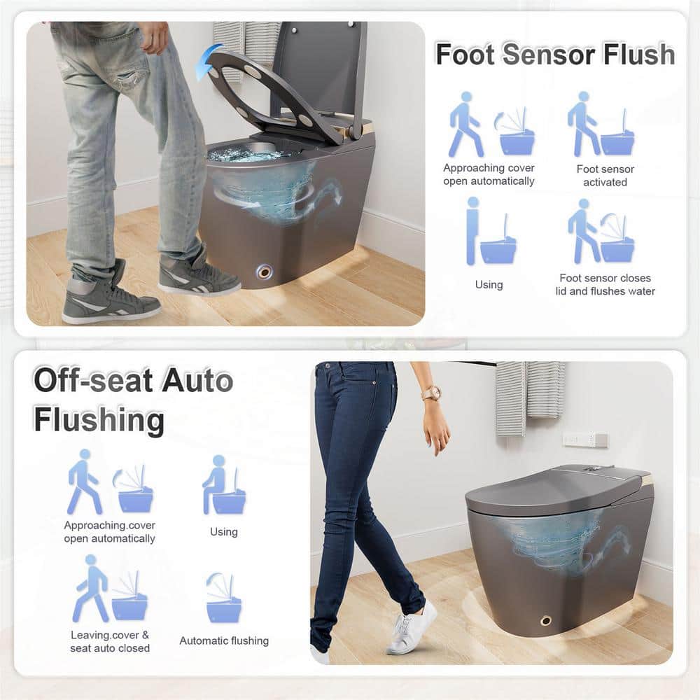 GIVING TREE Smart Toilet Bidet - 1.28 GPF Elongated with Auto Features - Matte Gray