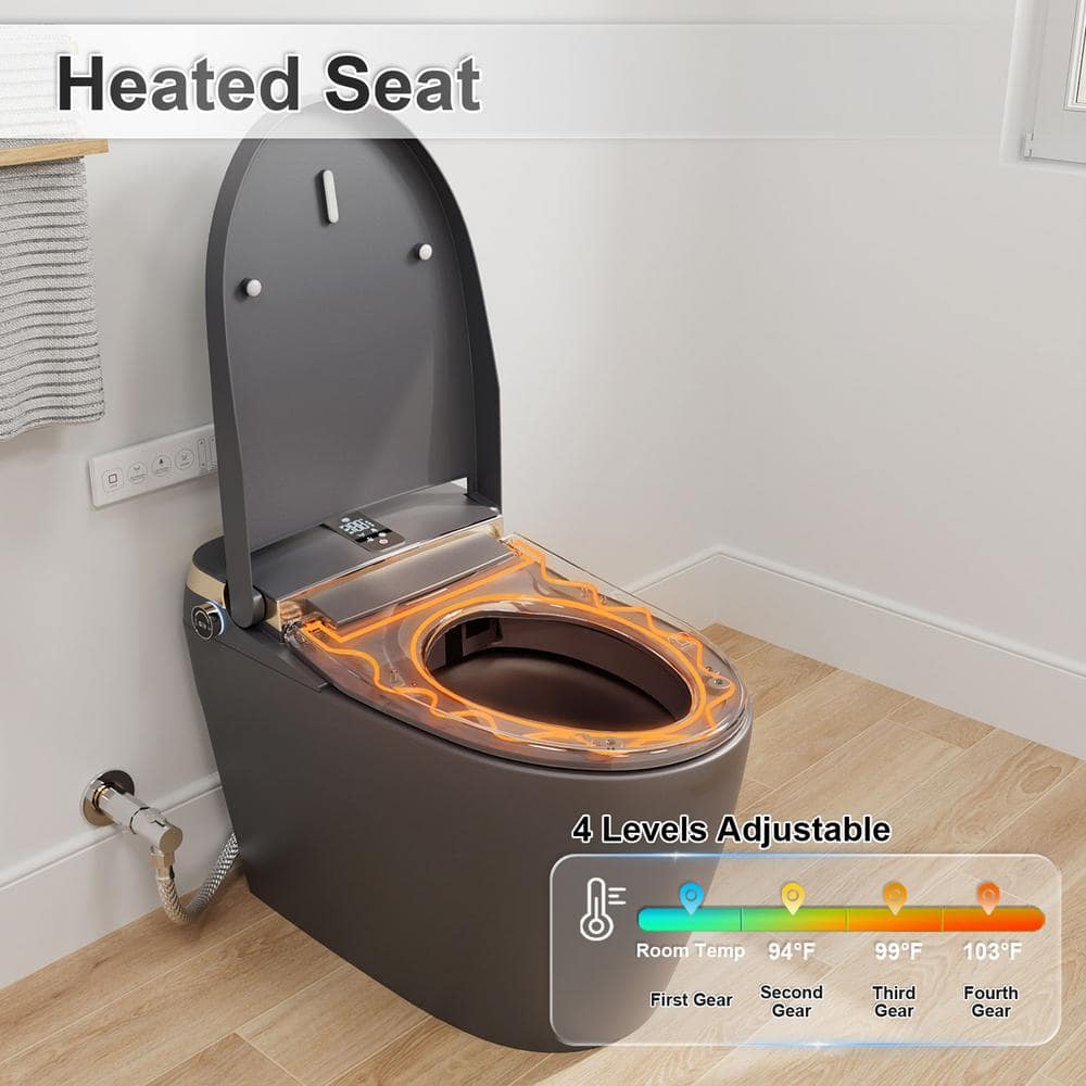 GIVING TREE Smart Toilet Bidet - 1.28 GPF Elongated with Auto Features - Matte Gray