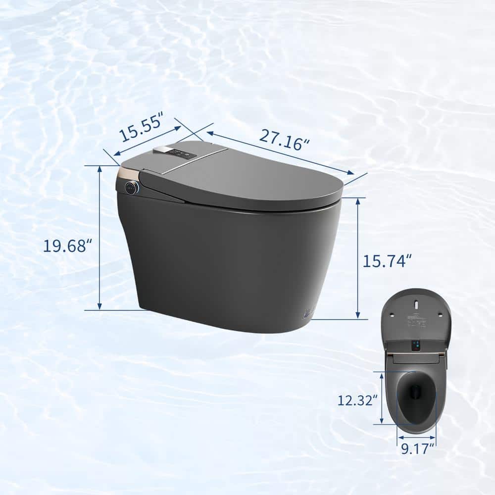 UPIKER Smart 12-in-1 Single Flush Elongated Toilet in Matte Gray with Heated Seat