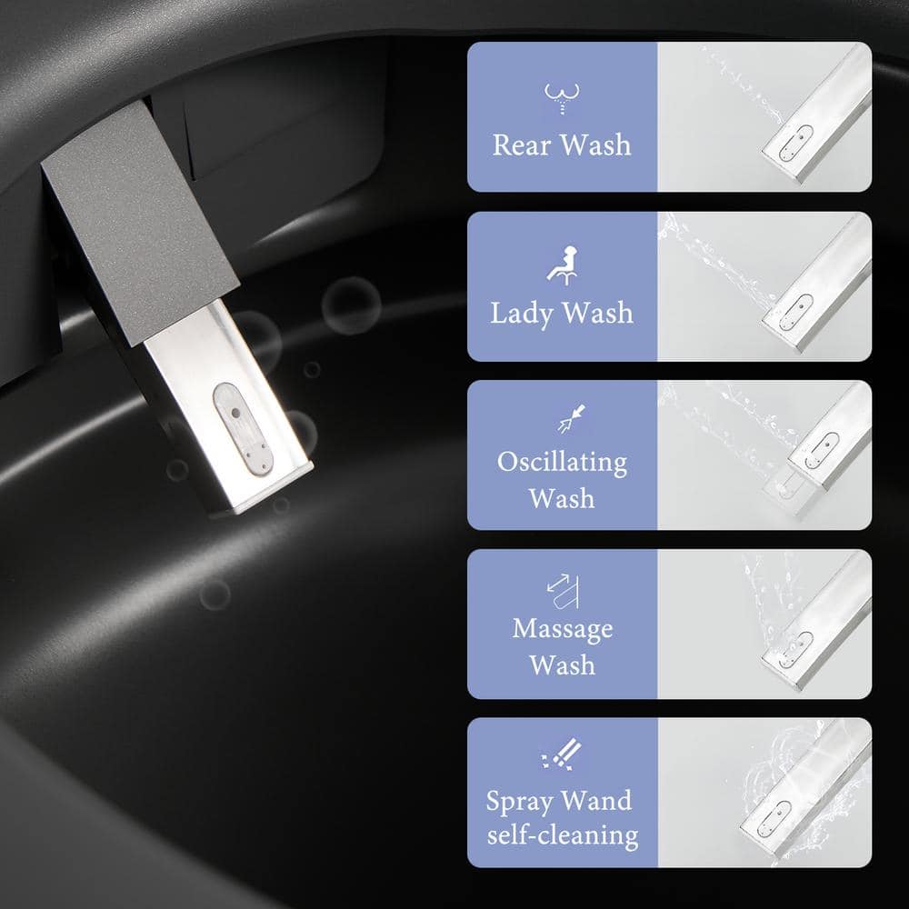UPIKER Smart 12-in-1 Single Flush Elongated Toilet in Matte Gray with Heated Seat