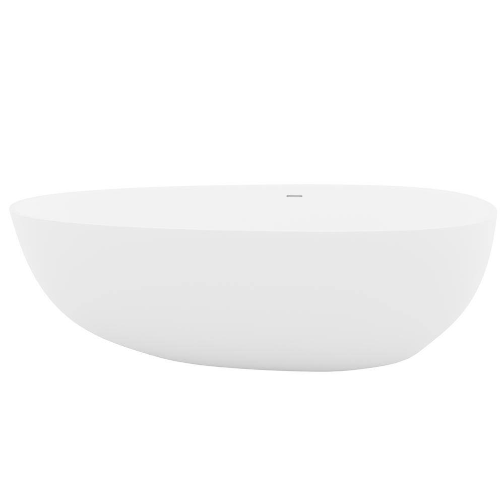 ANZZI Fiume 5.6 ft (67 in.) Man-Made Stone Center-Drain Freestanding Soaking Bathtub, Matte White