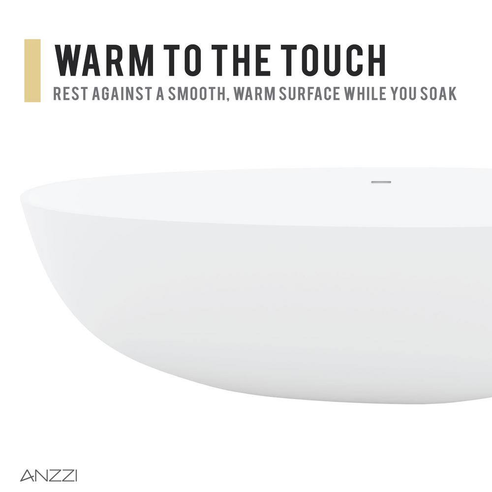 ANZZI Fiume 5.6 ft (67 in.) Man-Made Stone Center-Drain Freestanding Soaking Bathtub, Matte White