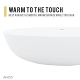 ANZZI Fiume 5.6 ft (67 in.) Man-Made Stone Center-Drain Freestanding Soaking Bathtub, Matte White