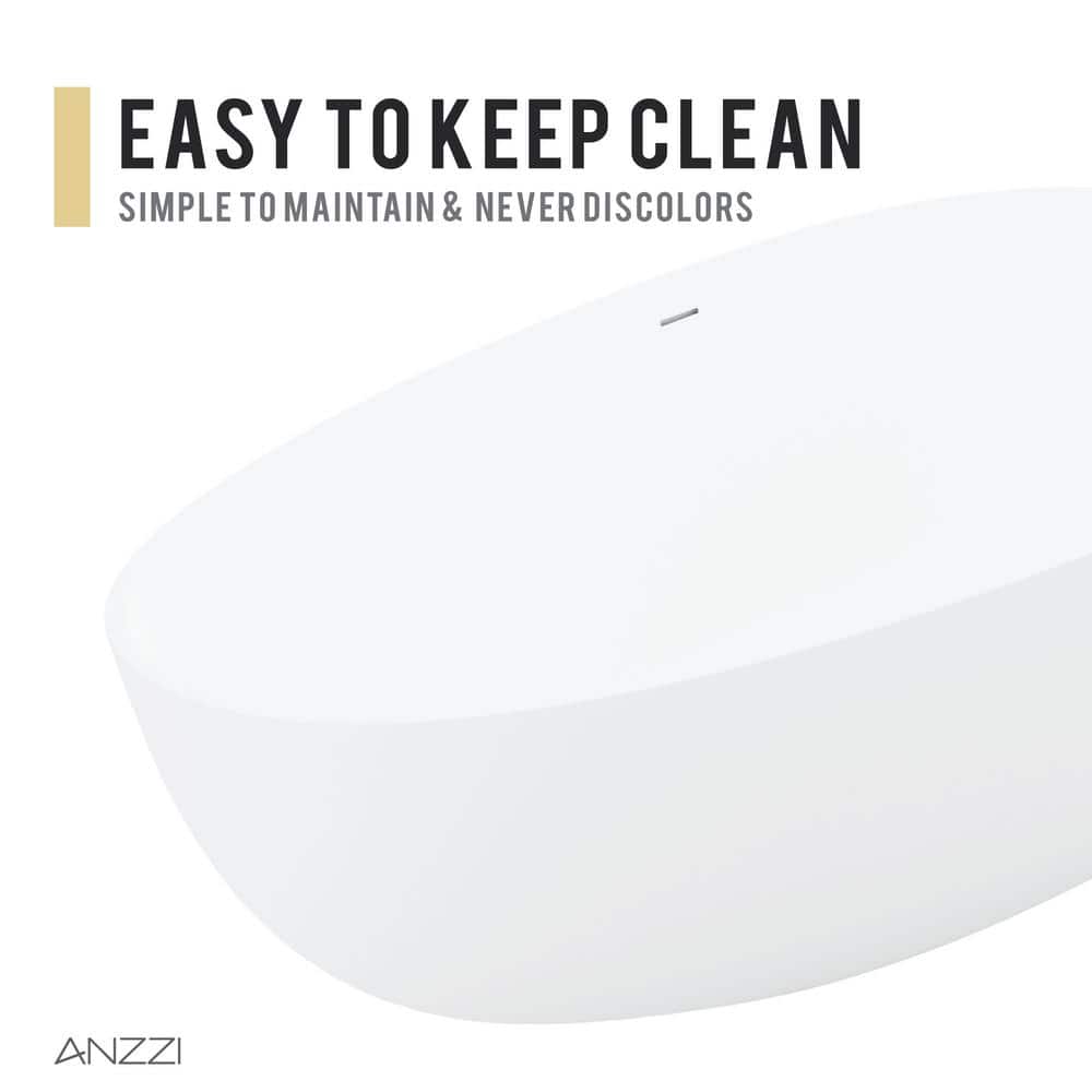 ANZZI Fiume 5.6 ft (67 in.) Man-Made Stone Center-Drain Freestanding Soaking Bathtub, Matte White