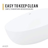 ANZZI Fiume 5.6 ft (67 in.) Man-Made Stone Center-Drain Freestanding Soaking Bathtub, Matte White