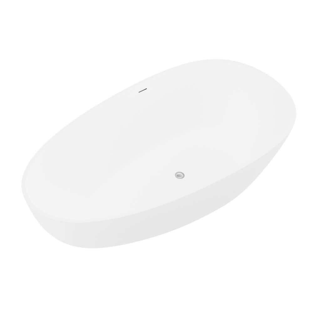 ANZZI Fiume 5.6 ft (67 in.) Man-Made Stone Center-Drain Freestanding Soaking Bathtub, Matte White
