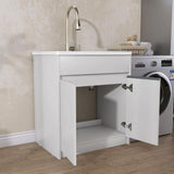 Getpro 30 in. Freestanding Solid Surface Laundry Utility Sink with Faucet and Cabinet