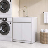 NTQ 30 in. Solid Surface Laundry/Utility Sink & Cabinet with Stainless Steel Faucet