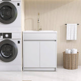 NTQ 30 in. Solid Surface Laundry/Utility Sink & Cabinet with Stainless Steel Faucet