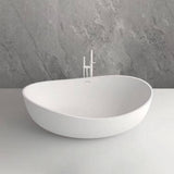 Vanity Art 63 in. L x 37.4 in. W Soaking Freestanding Stone Bathtub with Center Drain in White