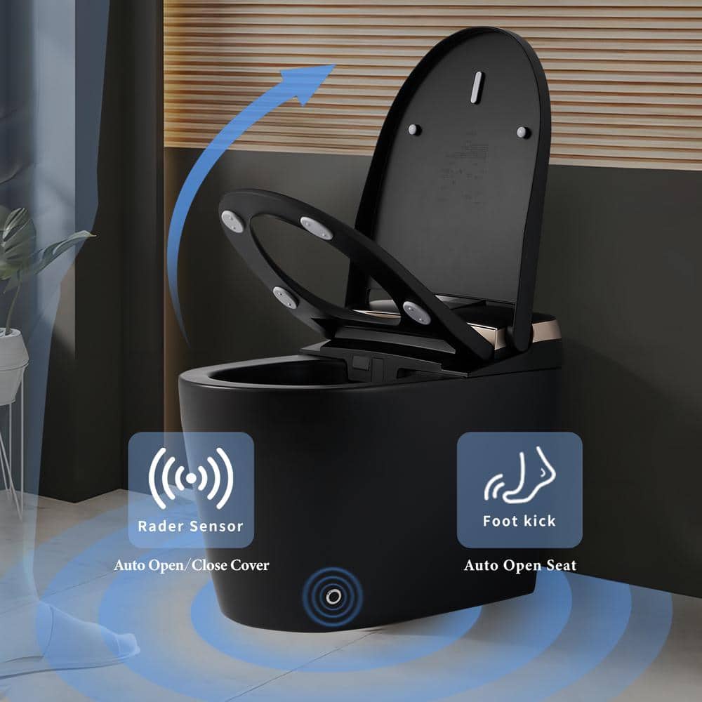 UPIKER 12 in 1-Piece 1.28 GPF Elongated Toilet in Matte Black with Heated Seat and Auto Flush