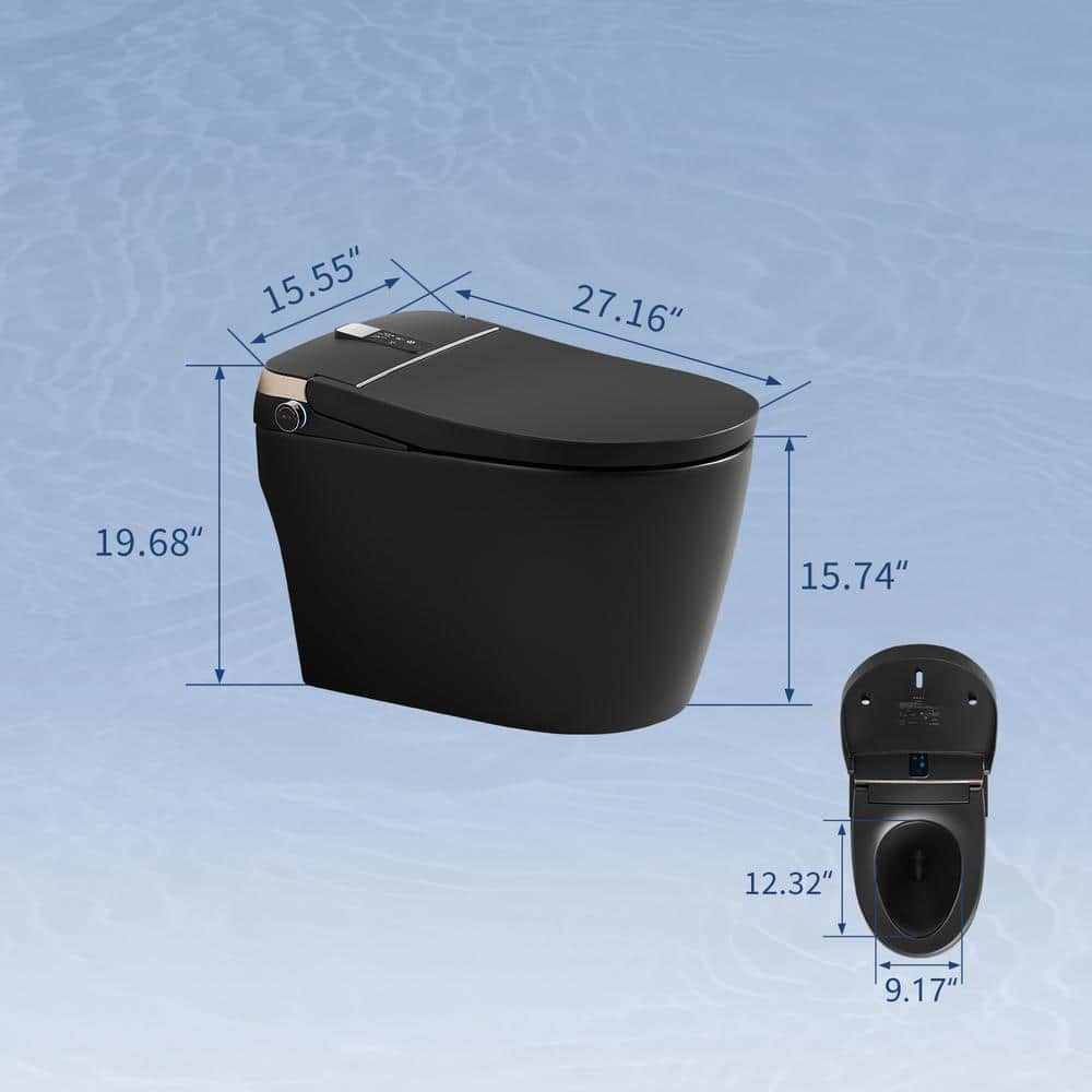 UPIKER 12 in 1-Piece 1.28 GPF Elongated Toilet in Matte Black with Heated Seat and Auto Flush