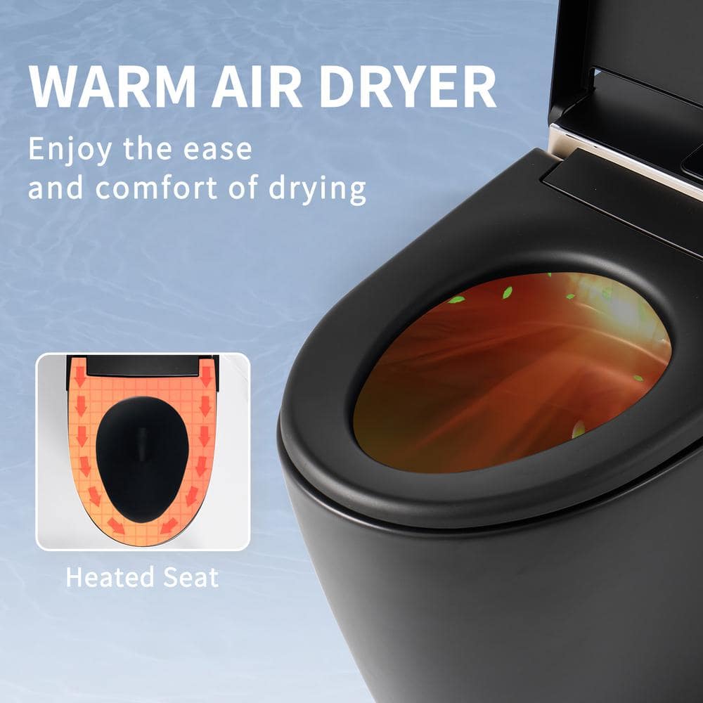 UPIKER 12 in 1-Piece 1.28 GPF Elongated Toilet in Matte Black with Heated Seat and Auto Flush