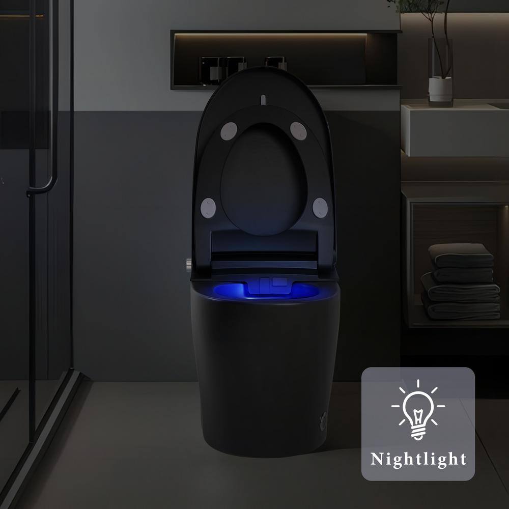 UPIKER 12 in 1-Piece 1.28 GPF Elongated Toilet in Matte Black with Heated Seat and Auto Flush