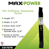 MaxPower 331737B Mulching Blade for 21 in. Cut Craftsman, Husqvarna & Poulan Mowers – Replaces OEM 532159267, 532165833, 532175064 and More