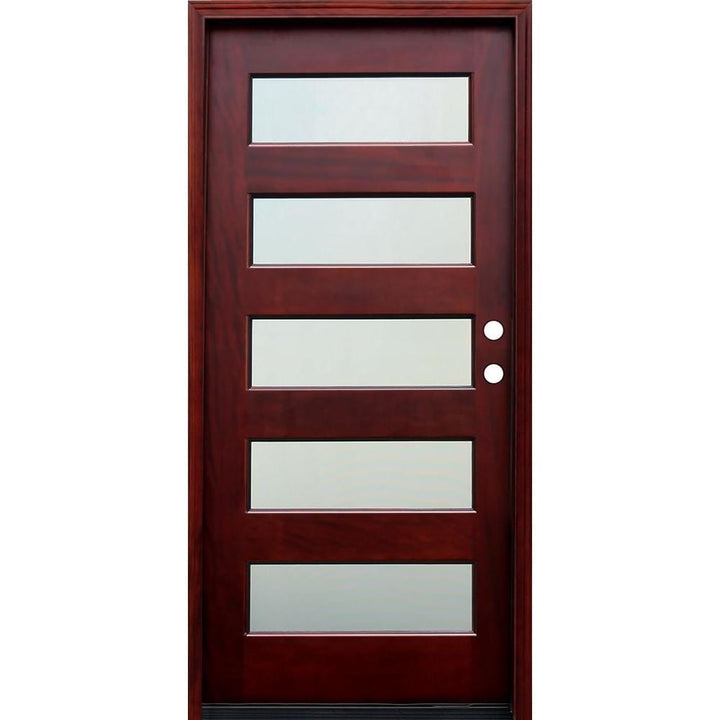 36 in. x 80 in. Contemporary 5 Lite Mist Lite Stained Mahogany Wood Prehung Front Door