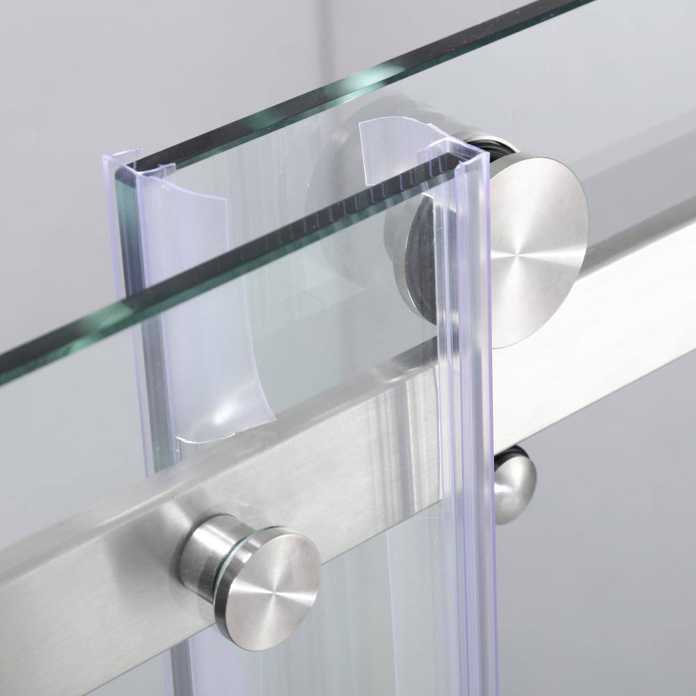 MEDUNJESS BradF 60 in. W x 76 in. H Sliding Frameless Shower Door in Brushed Nickel with 3/8 in. (10mm) Tempered Clear Glass