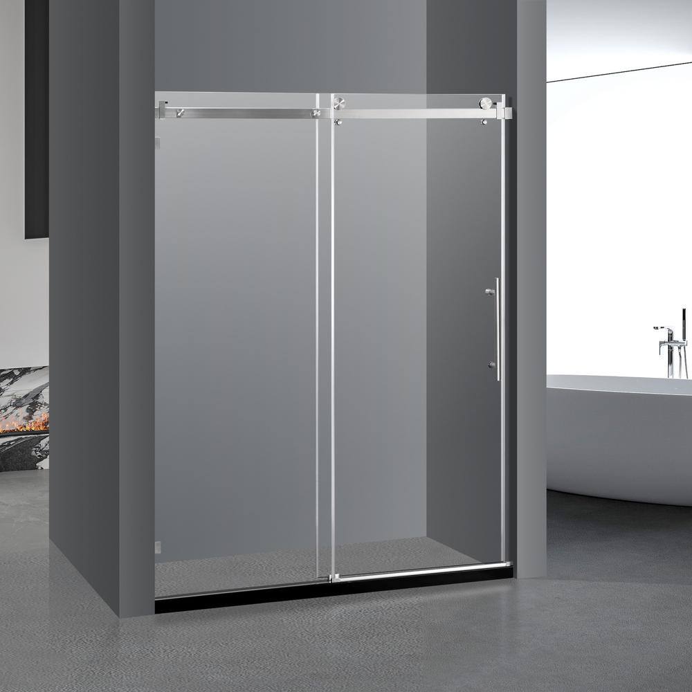 MEDUNJESS BradF 60 in. W x 76 in. H Sliding Frameless Shower Door in Brushed Nickel with 3/8 in. (10mm) Tempered Clear Glass