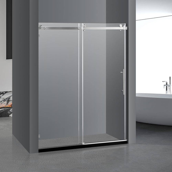MEDUNJESS BradF 60 in. W x 76 in. H Sliding Frameless Shower Door in Brushed Nickel with 3/8 in. (10mm) Tempered Clear Glass