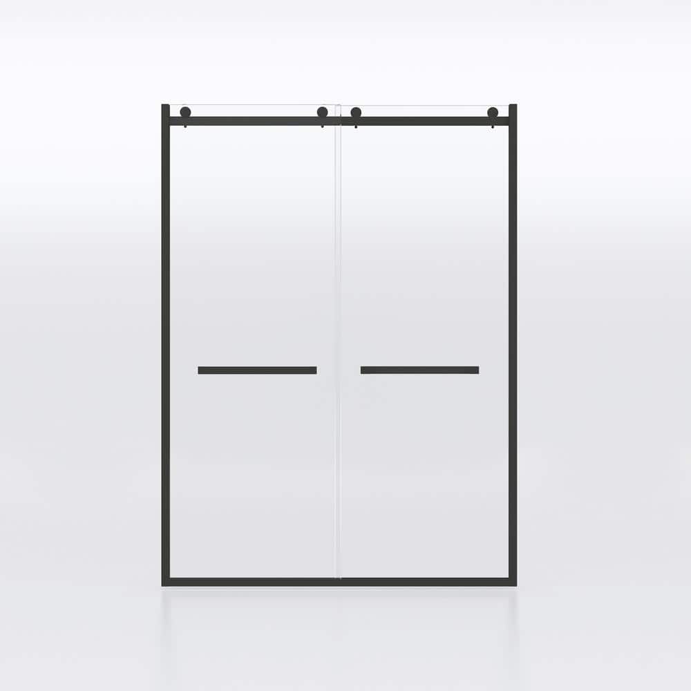 MEDUNJESS BradF 60 in. W x 76 in. H Sliding Semi-Frameless Shower Door in Matte Black with 3/8 in. (10mm) Tempered Clear Glass