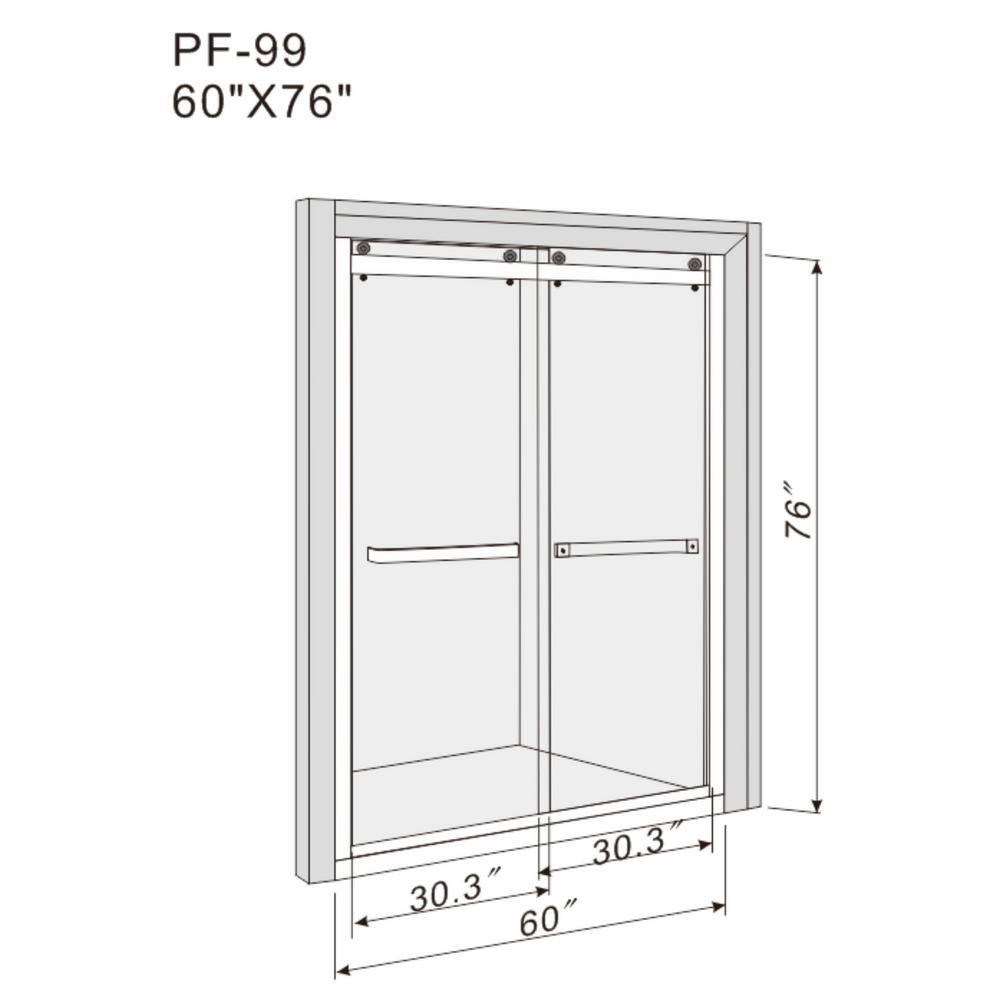 MEDUNJESS BradF 60 in. W x 76 in. H Sliding Semi-Frameless Shower Door in Matte Black with 3/8 in. (10mm) Tempered Clear Glass