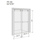 MEDUNJESS BradF 60 in. W x 76 in. H Sliding Semi-Frameless Shower Door in Matte Black with 3/8 in. (10mm) Tempered Clear Glass
