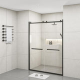 MEDUNJESS BradF 60 in. W x 76 in. H Sliding Semi-Frameless Shower Door in Matte Black with 3/8 in. (10mm) Tempered Clear Glass