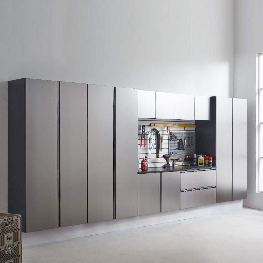 Klair Living Nova Series Wood Wall Mounted Utility Storage Garage Cabinet in Metallic Gray (32 in. W x 72 in. H x 20 in. D)