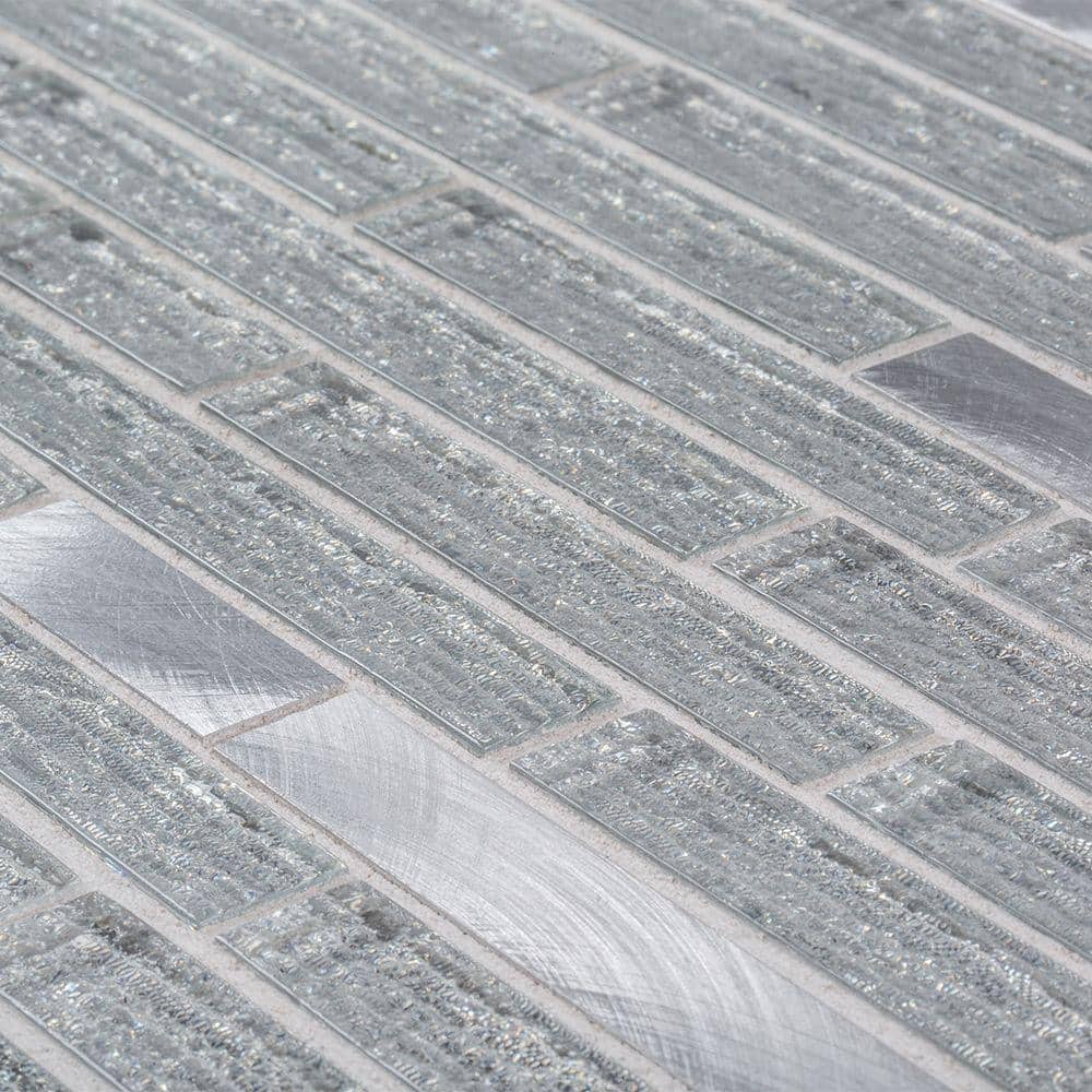 Jeffrey Court Ice Pencil 11.5 in. x 11.875 in. x 8 mm Interlocking Textured Glossy Glass/Metal Mosaic Tile