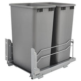 Rev-A-Shelf 50-Quart Plastic Soft-Close Double Pull-Out Trash Can, Metallic Silver, 14.75 in W x 22.25 in D x 22.88 in H