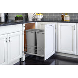 Rev-A-Shelf 50-Quart Plastic Soft-Close Double Pull-Out Trash Can, Metallic Silver, 14.75 in W x 22.25 in D x 22.88 in H