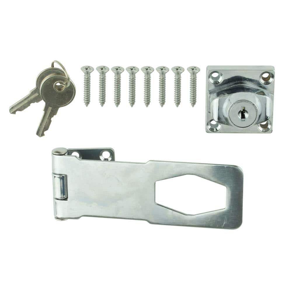 Everbilt 4-1/2 in. Chrome Key Locking Hasp