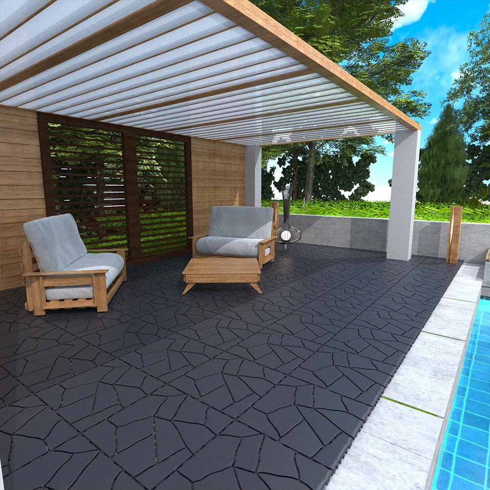 WRIGHTMASTER 1ft. x 1ft. Quick Deck Polypropylene Interlocking Deck Tile in Brown-3 (44 sq. ft. per Box)