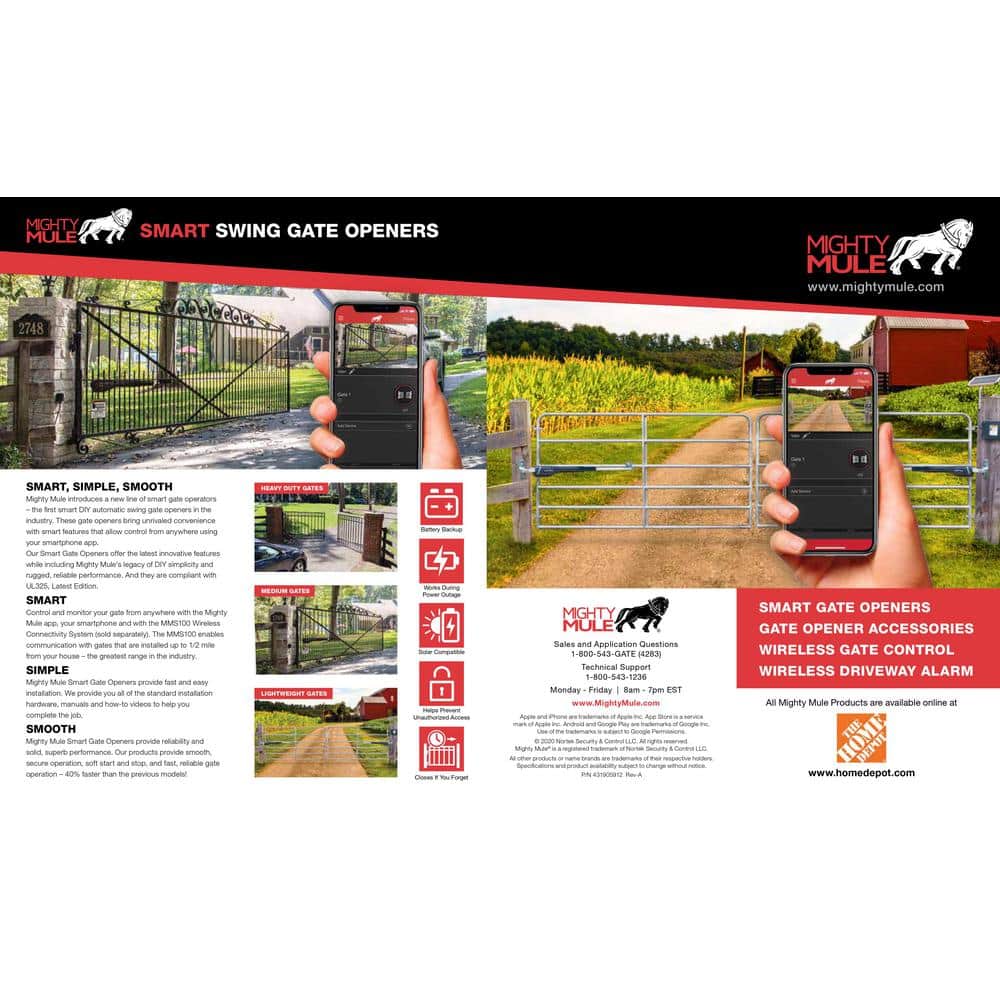 Mighty Mule Medium Duty Single Swing Gate Opener Smart and Solar Capable