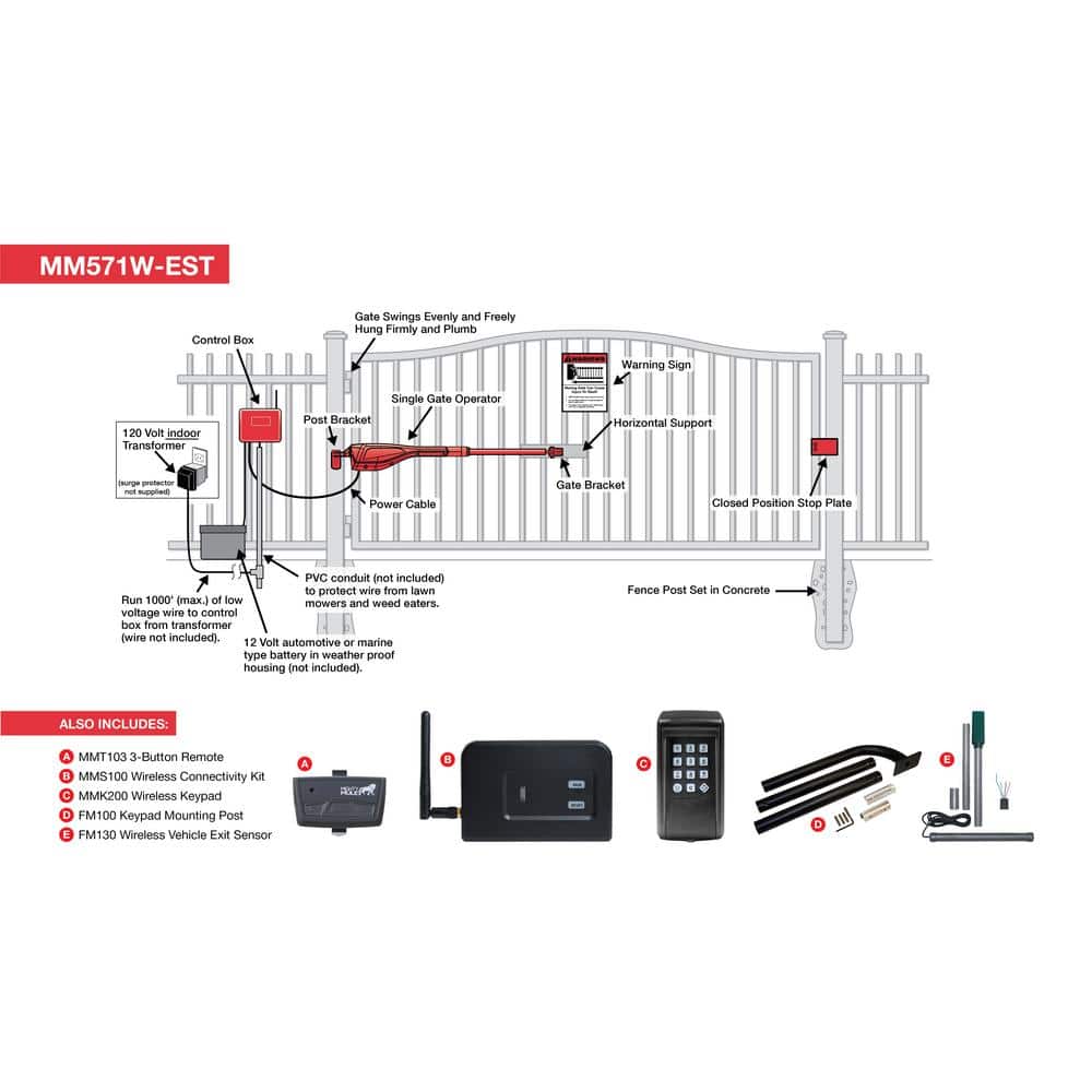Mighty Mule Heavy Duty Single Swing Smart Ready Gate Opener Estate Combo Kit Solar Capable
