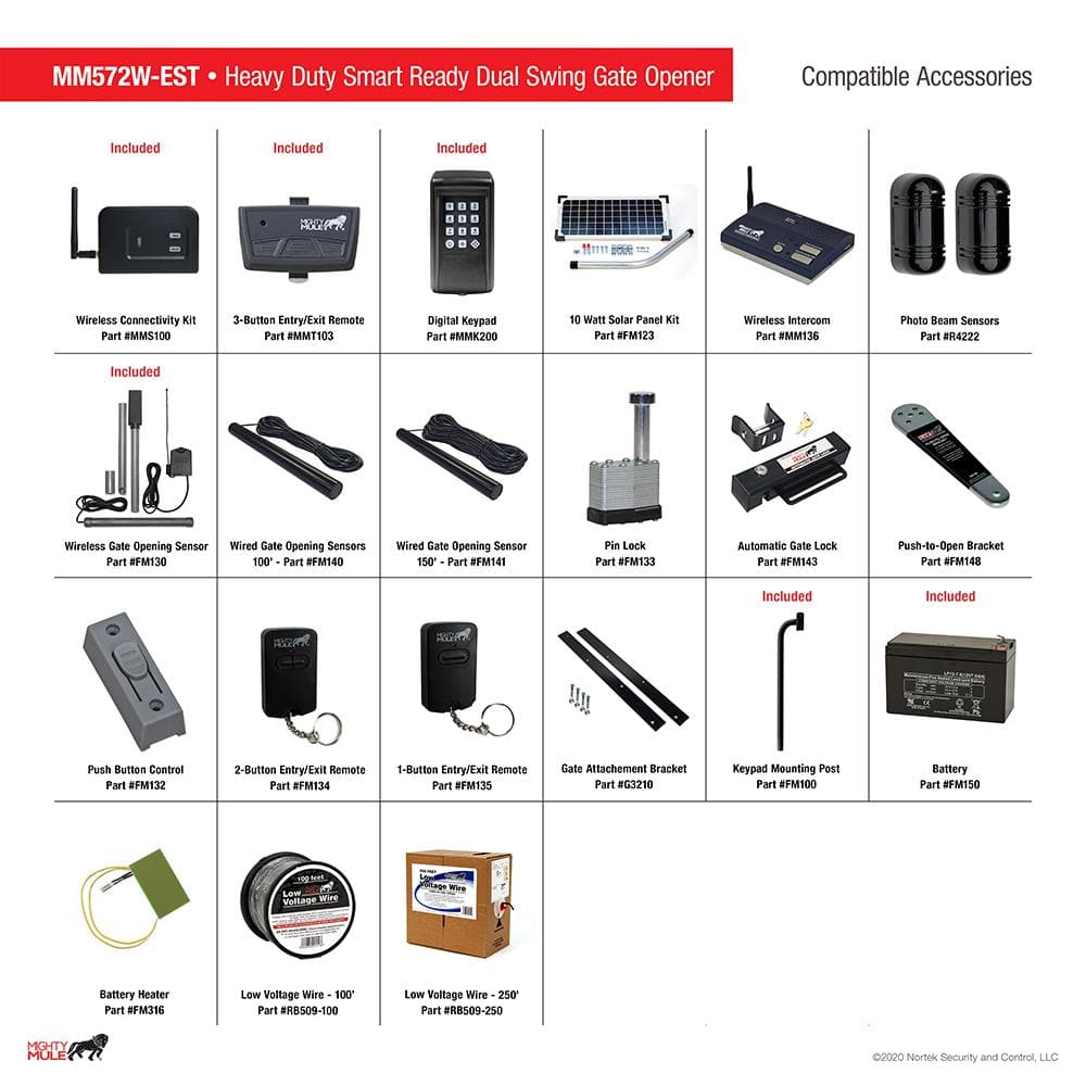 Mighty Mule Heavy Duty Dual Swing Smart Ready Gate Opener Estate Combo Kit Solar Capable
