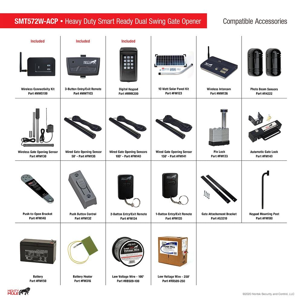 Mighty Mule Heavy Duty Dual Swing Smart Ready Gate Opener Access Kit Solar Capable
