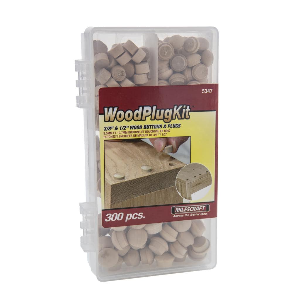 Milescraft Wood Plug Kit - Assorted Birch Plugs and Buttons (300 pieces kit)