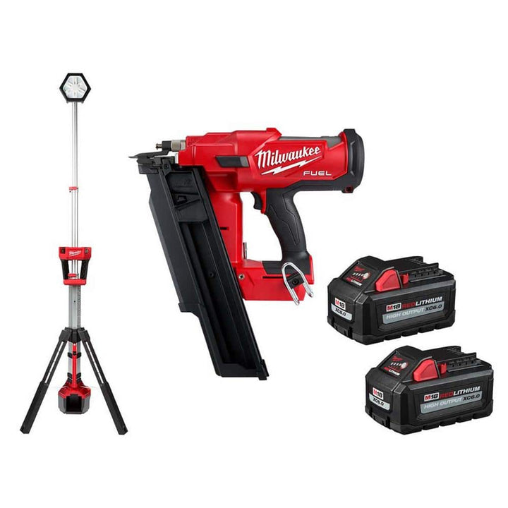 Milwaukee M18 18-Volt Cordless ROCKET Tower Light + 21° Framing Nailer Kit with Two 6.0Ah HIGH OUTPUT Batteries