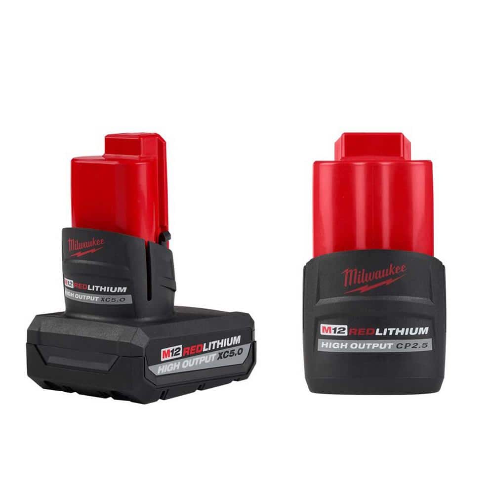 Milwaukee M12 12V REDLITHIUM High Output Battery Bundle, CP2.5 + XC5.0