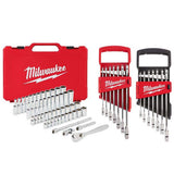 Milwaukee 1/4 in. Drive SAE/Metric Ratchet, Socket & Combination Ratcheting Wrench Mechanics Tool Set (64-Piece)