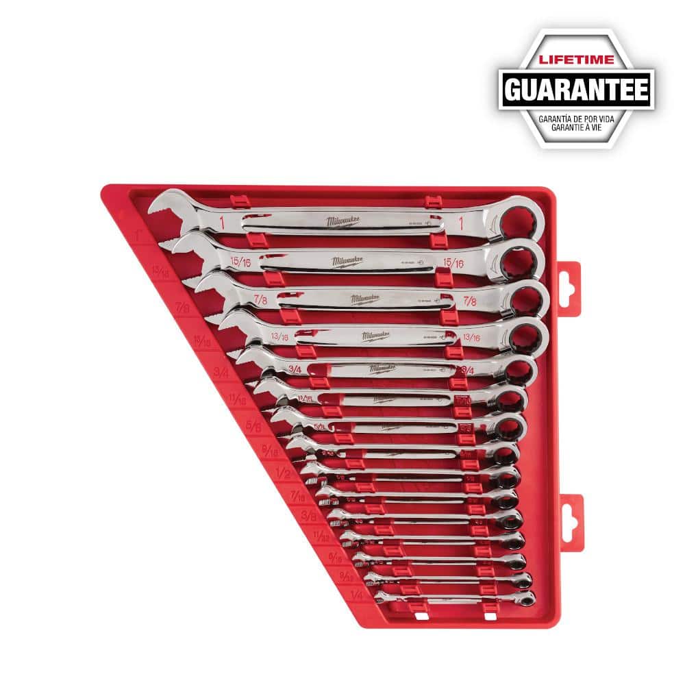 Milwaukee SAE/Metric Combination Ratcheting Wrench Set with Metric Flex-Head Ratcheting Wrench Set, 45-Piece (48-22-9416/48-22-9516SB)