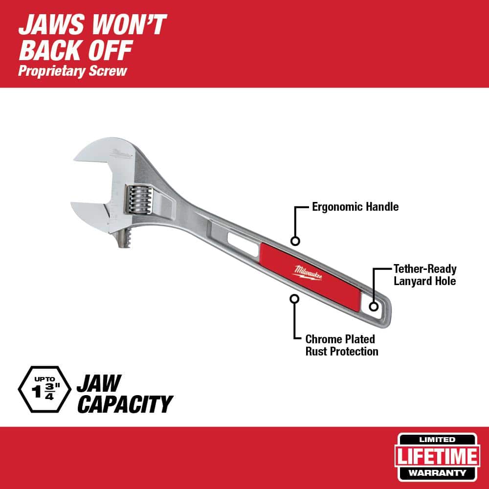 Milwaukee 48-22-7415 15 in. Adjustable Wrench, Chrome-Plated Steel