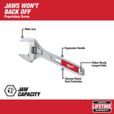 Milwaukee 48-22-7508 8 in. Wide Jaw Adjustable Wrench, 1-1/2 in. Capacity, Chrome-Plated Steel